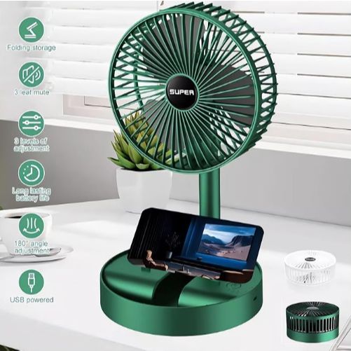 Rechargeable Portable Telescopic Folding Table Fan – 3-Speed Adjustable Desk Fan (Random Color)